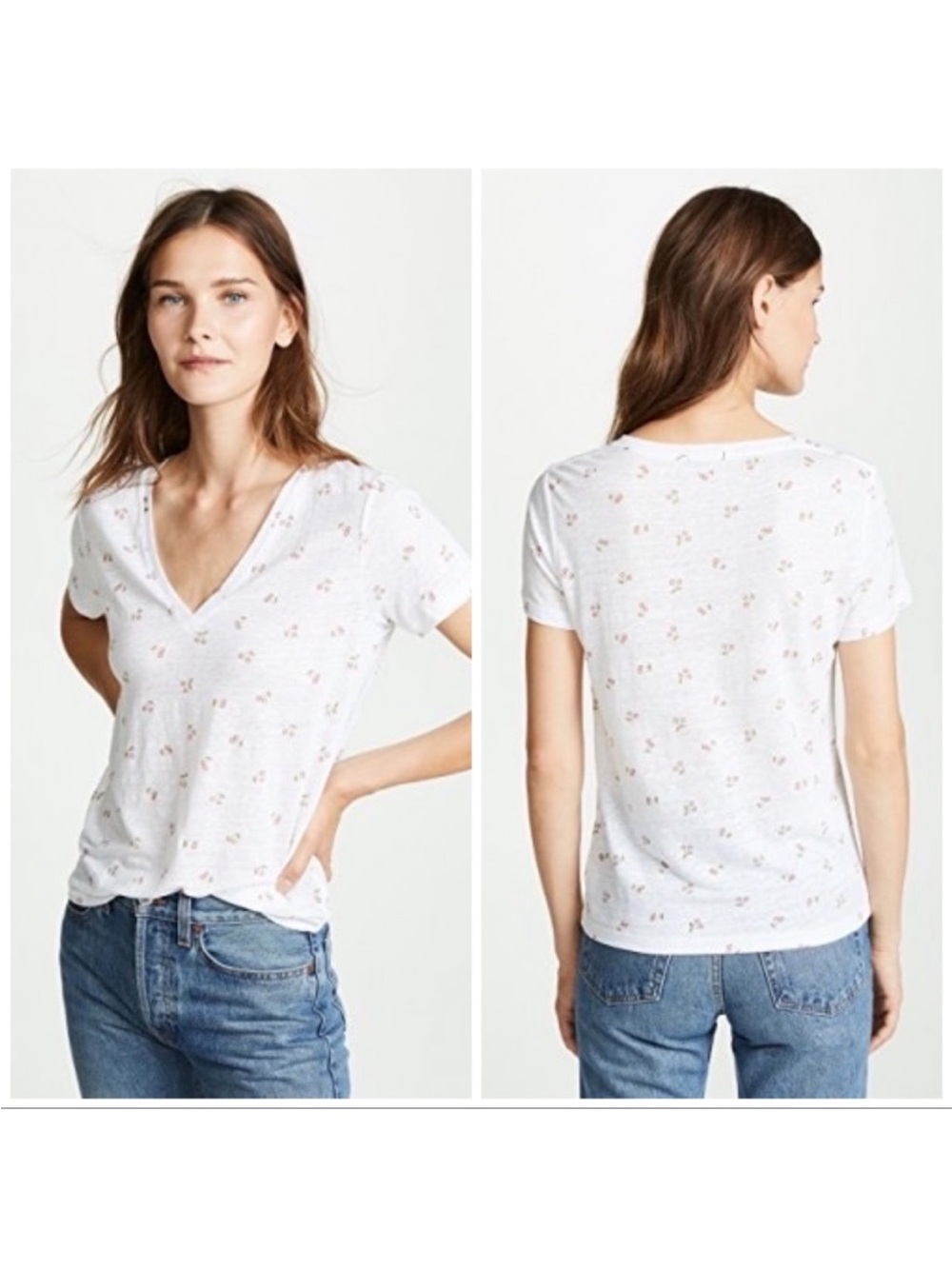 Sz L Rails Cara Cherry Print Linen Short Sleeve Tee
